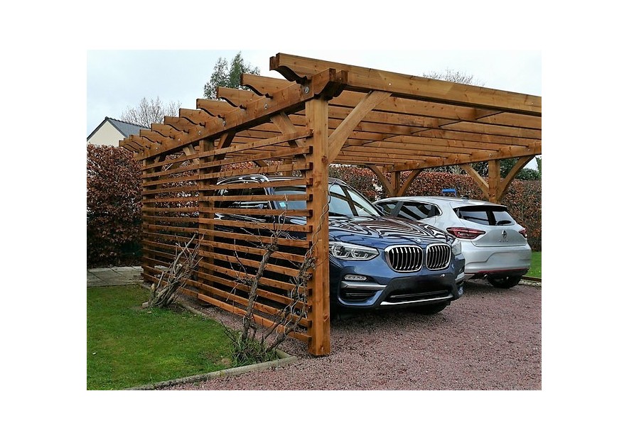 Carport double en bois avec persienne